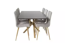 Piazza Matbord - Ek-look / svart - 180*90*75 +Windu Lyx Valgomojo kėdė - Oak-Look / pilka