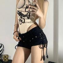 Seksualūs bandžo džinsiniai šortai moterims retro Harajuku gatvės drabužiai pankų gotikos studentų šortai pavasario vasaros mada S juoda