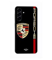 Dėklas - PORSCHE - Samsung Galaxy A56 - Silikoninis - Minkštas - Raudonas ir Auksinis Logotipas juoda
