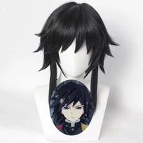 Demon Slayer Kimetsu No Yaiba Tomioka Giyuu Nature Black Heat Resistant Cosplay Costume Wigs + Wig Cap