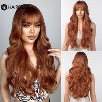 HAIRCUBE Ilgas banguotas rudas Ombre sintetinis perukas Natūralūs plaukai su kirpčiukais juodoms moterims Karščiui atsparus kasdienis Cosplay perukas