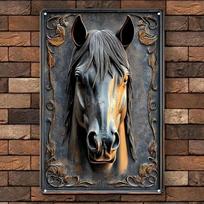 1 vnt. 3D metalinė arklio galvos sienos meno kūrinys Šiuolaikiškas jojimo sienų dekoras namams, biurui, barui Moderni plokštelė 30x40cm black