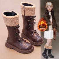 2025 Kids' Autumn/Winter Girls' Leather Short Boots with Velvet - Princess Style Size 26 - 16.5cm