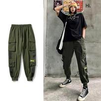 Women's Korean Streetwear Black Sweatpants Elastic Waist Baggy Fit Summer Autumn Hip Hop Harajuku Style Casual Trendy Trousers S žalia