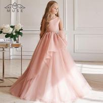 Mergaičių elegantiškos „Vestidos“ vaikiškos princesės vakarinio vakarėlio suknelės, gėlėtos mergaitės suknelės vestuvėms 90 rožinė