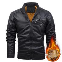 Men's Leather Motorcycle Jacket - European Size, Autumn/Winter, Warm Velvet, Casual PU Leather with Stand Collar. L