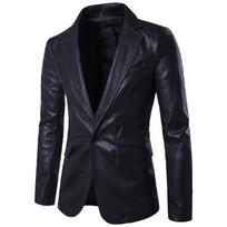 2019 Men's European & American Slim Fit PU Leather Suit X307 S juoda