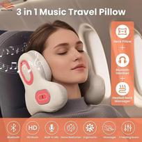 3in1 Kaklo pagalvė kelionėms, „Bluetooth“ triukšmą slopinančios ausinės su kaklo masažuokliu ir šildymu, U formos atminties putų lėktuvo pagalvės massager smėlis