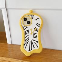 Funny Cartoon 3D Clock Phone Case For iPhone 16 Pro Max 15 14 13 12 Pro Max 11 Anti Fall Soft Silicone Cover For iPhone 13 Pro geltona