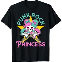 Girl's Cute Punk Rock Princess Kawaii Skull Guitar Rockstar T-Shirt S juoda