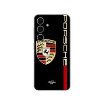 Dėklas - MANIACASE - Samsung Galaxy S25 Plus - PORSCHE logotipas - Lankstus - Juodas/Raudonas/Auksinis juoda
