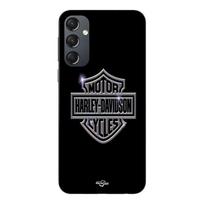 Dėklas Samsung Galaxy S25 FE Harley Davidson logotipas motociklai pilkas priekis juodas Maniacase juoda