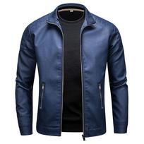 Men's Slim Fit Trendy Leather Motorcycle Jacket with Stand Collar and Plus Size Options 5XL mėlyna
