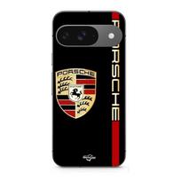 Coque - MANIACASE - Google Pixel 9 - Silicone Souple - Logo PORSCHE - Noir Rouge Doré juoda