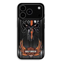 Dėklas iPhone 17 Pro Max Harley Davidson kaukolės galva pilkas fonas Maniacase juoda