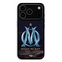 Dėklas iPhone 17 Pro Max OM mėlynas ir auksinis logotipas Maniacase stadionas juoda