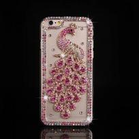 Cases for iPhone 16 16e 15 14 13 12 11 7 8 Pro Max Plus X XS XR SE   Case Diamond Phone Cover coque Peacock Rhinestone For iPhone 15 Pro rožinė