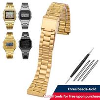 dėl Casio retro mažo kvadratinio A159W-N1 A158WA A168 f91w AE1200 1300 metalinio nerūdijančio plieno mažo auksinio laikrodžio su 18mm 18mm