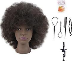 Kosmetologijos Afro mokymo galva 10 "100% žmogaus plaukų manekeno manekeno galva Lėlės galva su nemokamu spaustuku