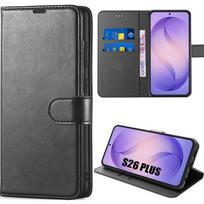 Dėklas Samsung Galaxy S26 Plus, Apsauginis Flip Case Anti-Rayures Antichoc Juodo Odos Efekto juoda