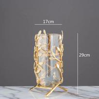 Glass Metal Vase Hollow Gold Metal Frame Branches Rattan Transparent Flower Vase Flower Arrangement Hydroponics Home Decoration beige