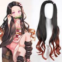 Anime Cosplay Wig Synthetic Hair Demon Slayer Kamado Nezuko Cosplay Wig Long Curly Costume Wigs
