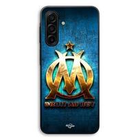 Coque Pour Samsung Galaxy A17 OM dorée brilant droit au but fond bleu Maniacase juoda