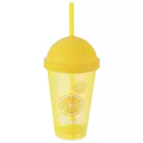 Plastikinis puodelis su dangteliu ir šiaudeliu 450 ml