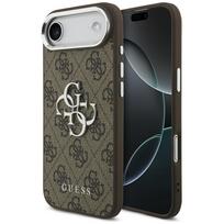 GUESS dėklas IPHONE 17 Air GUHCP17MP4G4SMCW (4G PU Oda su Dideliu 4G IR Klasikiniu Logotipu bei Sidabriniu Metaliniu Kameros Rėmeliu) rudas