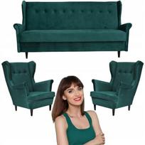 Žalia USZAK svetainės komplektas, sofos-lova, 2 foteliai ARI Family Furniture