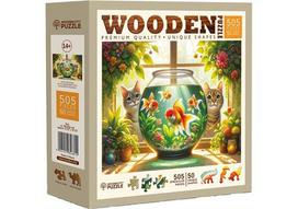 Medinė dėlionė, Katės ir žuvys, woodencity, NB 0700-L, Wooden puzzles