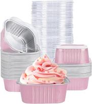 40 mini pyragų formos su dangteliais 5oz, aliuminio folija, rožinės