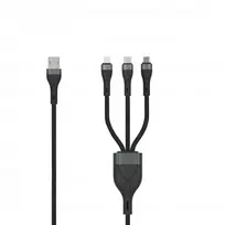SEEK TOTI USB A to microUSB/Type-C/Lightning, 1.5 m Braided Cable 2A (non-MFI), Black