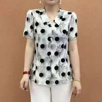 Summer Women's Blouse Lapel Neck Button Printed Ventilate All-match Elegant Loose Comfortable Three Quarter Tops L