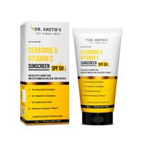 Dr. Sheth's Ceramide & Vitamin C Sunscreen SPF 50+ PA+++ 50g For Bright Skin Glow & UVA Protection white