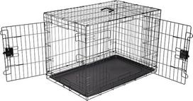 "Amazon Basics" sulankstomas metalinis vielinis narvas šunims su dugnu, dvigubos durys, juodas, D 91 x Š 58 x V 64 cm