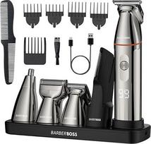 "BarberBoss" elektrinis skustuvas vyrams, barzdaskutė vyrams, "5-in-1" priežiūros rinkinys vyrams, plaukų kirpimo mašinėlė, barzdos kirpimo mašinėlė, skustuvas, preciziškas nosies, ausų ir kūno kirpimo mašinėlė, QR-6010