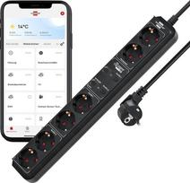 "Brennenstuhl Connect Eco-Line" "WiFi" maitinimo elementas/išmanusis daugiafunkcinis lizdas su 6 kištukiniais lizdais (2,4 GHz "WiFi", suderinamas su "Alexa" ir "Google Assistant", nemokama programėlė, 1,5 m ilgio laidas), juodas