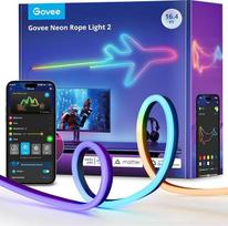 "Govee" neoninė virvės šviesa 2, RGBIC neoninė LED juosta, 5 m, su formos žemėlapiu, "pasidaryk pats" dizainas, suderinama su "SmartThings", "Matter", "Alexa" ir "Google Assistant", skirta žaidimų miegamojo sienų apdailai, juoda