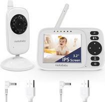 "HelloBaby HB2438" kūdikių monitorius su kamera, vaizdo monitorius be "WiFi", 3,2 colio IPS ekranas, naktinis matymas, rankinis kampo reguliavimas, 305 m atstumas, ECO/VOX garso režimas, maitinimo priminimas, USB įkroviklis