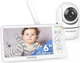 "HelloBaby" 6 colių kūdikių monitorius su kamera, 4000 mAh akumuliatoriaus kūdikių monitorius, laidinė kamera, 355°/120° pasukimo ir pakreipimo kampu, naktinis matymas, be "Wi-Fi", temperatūros signalas ir lopšinės, ECO, be "Wi-Fi