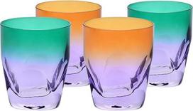 "Krosno" viskio taurės 260 ml - 4 vnt. - "Aurora" kolekcija - rankomis tapytas krištolas be švino - burbonui, romui ir kokteiliams - dovana - oranžinė/violetinė spalva