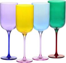"Krosno" vyno taurės 350 ml - 4 vnt. - "Aurora" kolekcija - violetinė ir vidurnakčio mėlyna - rankų darbo - spalvotas stiklas - bešvinis krištolo stiklas - elegantiškas ir modernus - idealiai tinka dovanoti