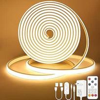 "Lamomo" COB LED juosta 10 m, šiltos baltos spalvos reguliuojamo ryškumo neoninė LED juosta, vandeniui atspari 3000 K LED juosta su nuotolinio valdymo pulteliu, greitosiomis jungtimis, silikonine lanksčia juosta, skirta miegamajam, patalpoms, lauko patalp