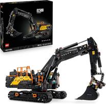 "LEGO Technic Volvo EC500 Hybrid Excavator" žaislinis automobilio modelis su varikliu suaugusiesiems su judančia strėle, grandinine pavara ir keičiamais plaktuku bei kastuvu - dovanų idėja - 42215