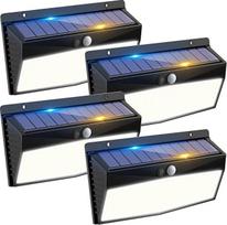 "Peasur" 368 LED saulės šviesos diodų lauko šviestuvai su judesio jutikliu, saulės šviesos lempos lauke, 3 režimai, IP65 vandeniui atspari saulės šviesos sieninė lempa sodui, garažui, terasai, 4 vnt.