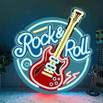 "Rock Roll" neoninė šviesa sienoms dekoruoti, užtemdomas LED "Rock and Roll" gitaros neoninis ženklas muzikos studijai, salonui, barui, klubo apdailai, dovana berniukams, mergaitėms, muzikos mėgėjams