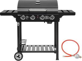 "Royal Gourmet" 4 degiklių dujinės kepsninės vežimėlis, 12 kW BBQ dujinė kepsninė su šoninėmis lentynomis ir butelių laikikliu, stovyklavietės kepsninė lauko sodo šventei, juoda