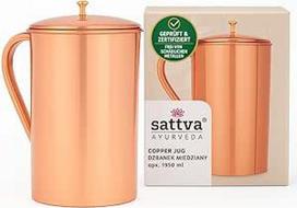 "Sattva Ayurveda" varinis vandens ąsotis 1950 ml šeimyninio dydžio - grynas varis su sertifikatu - ajurvedinis detoksikuojantis ąsotis - rankų darbo ir be plastiko (paprastas, 1950 m.)