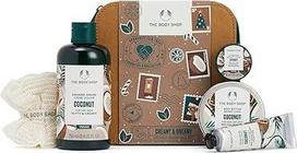 "The Body Shop Creamy & Dreamy Coconut Essentials" dovanų rinkinys - drėkinamoji ir jauninamoji odos priežiūros priemonė labai sausai odai - veganiška - 5 vnt.